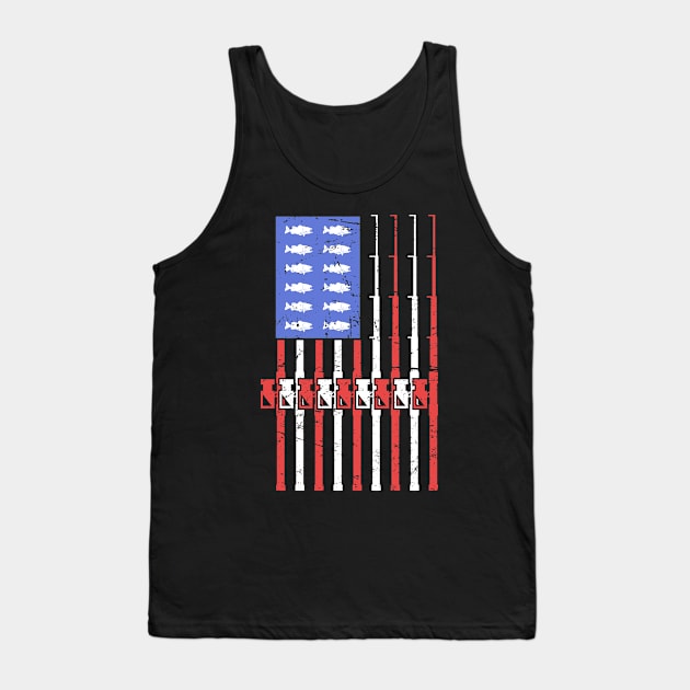 Bass Fishing American Flag Tank Top by MeatMan